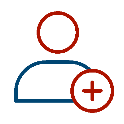 Wired outline avatar icon with plus symbol in red circle for synergy search wiredoutline307avatariconcalmplushoverclick (1)